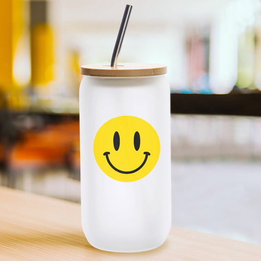 Smiley Face Frosted Glass Cup